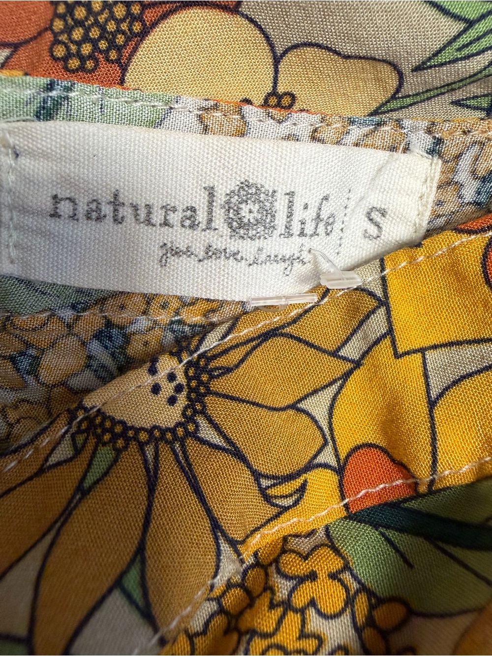 Natural Life Patti Dress Gold Vintage Floral Rayon Babydoll Boho Sundress Size S - Picture 10 of 13